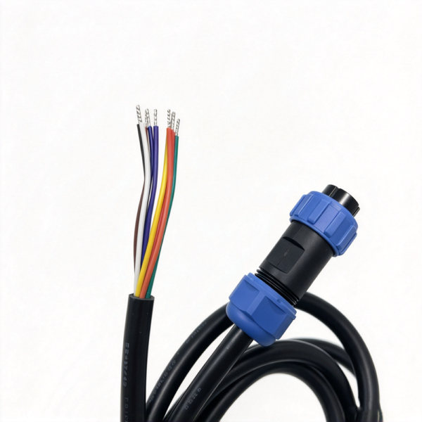 Waterproof circular connector cable assembly with black multi-core cable